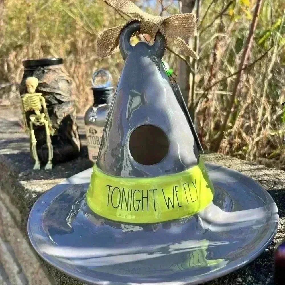 Rae Dunn TONIGHT WE FLY - Ceramic Witches Hat Birdhouse - Hocus Pocus Home Decor